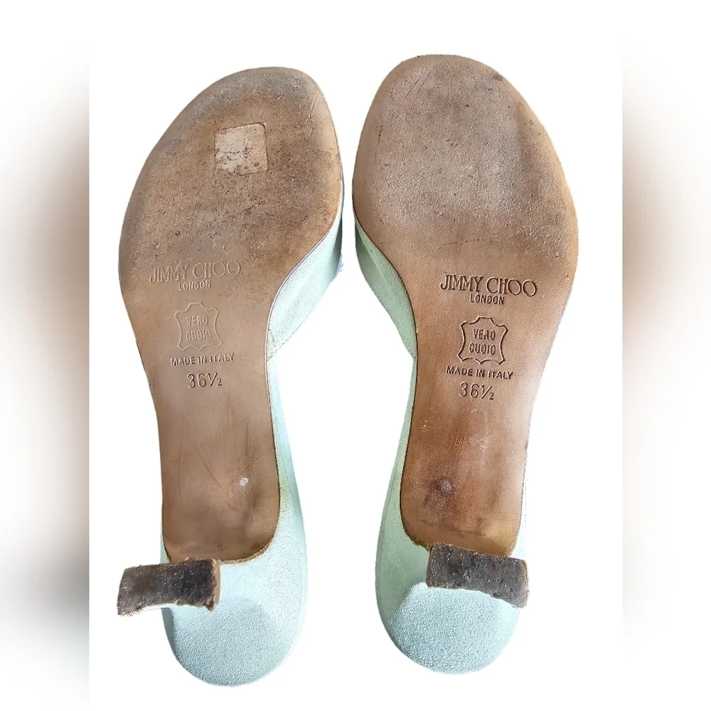Jimmy Choo Suede Mint Low Heel Sandals - Picture 3 of 5